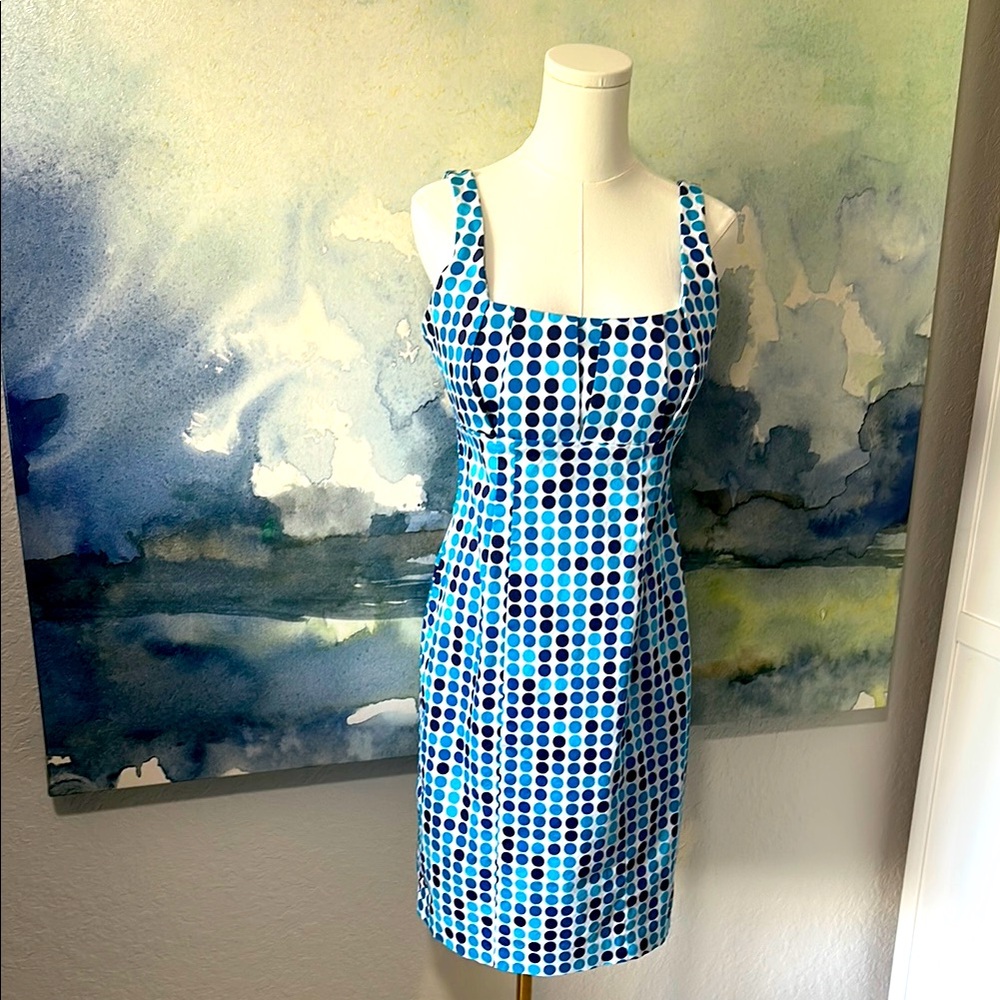 Calvin Klein 97% Cotton 8 Blue Polka Dot Dress